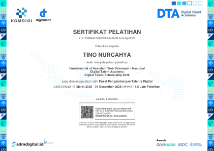 Certificate: Fundamental of Assistant Web Developer - Nasional
