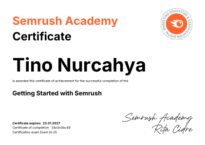 Certificate: Getting Started with Semrush