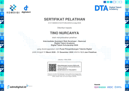 Certificate: Intermediate Assistant Web Developer - Nasional