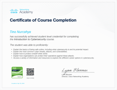 Certificate: Introduction to Cybersecurity badge