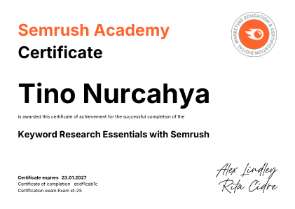 Certificate: Keyword Research Essentials with Semrush