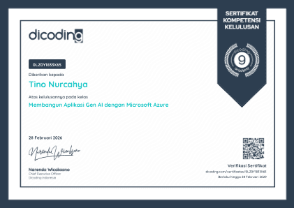 Certificate: Membangun Aplikasi Gen AI dengan Microsoft Azure