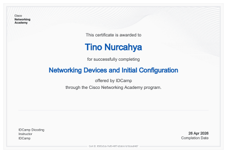 Certificate: Networking Devices and Initial Configuration