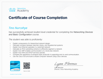 Certificate: Networking Devices and Initial Configuration badge