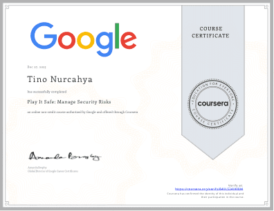 Certificate: Play It Safe  Manage Security Risks