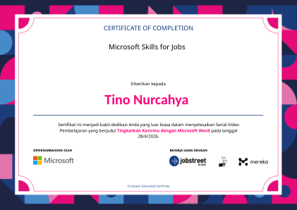 Certificate: Tingkatkan Karirmu dengan Microsoft Word