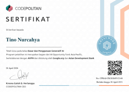 Certificate: dasar dan penggunaan generatif AI
