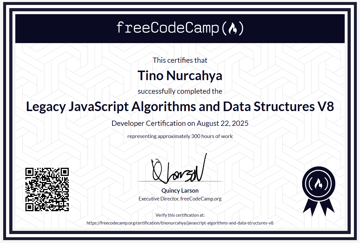 Certificate: JavaScript Algorithms and Data Structures V8
